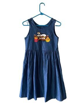 VTG Y2K Copper Key Cotton Blue Denim Cow & Chicken Embroidered Jumper Dress